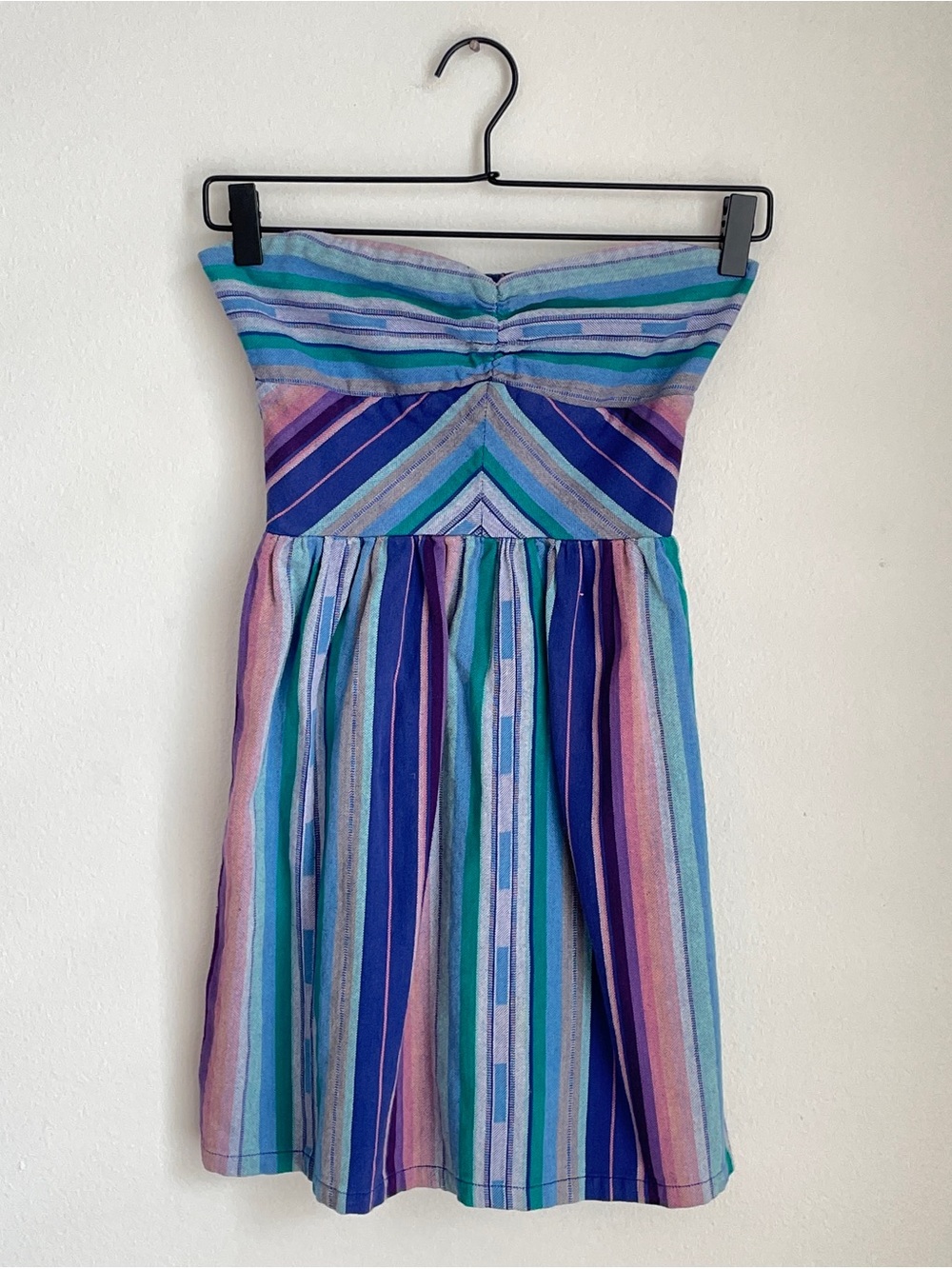 Roxy Multicolor Stripe Strapless Mini Dress XS Y2K Boho Beach Surf Festival